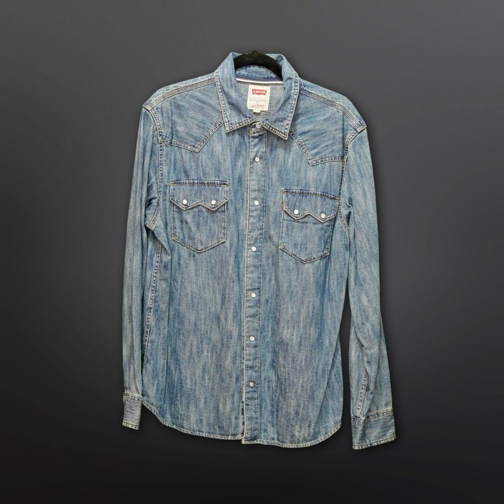 Levi's Western Pearl Snap Denim Shirt Men's Large Medium Wash Sawtooth Trucker